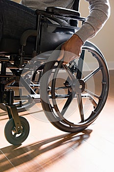 Close up of a disabled man in a wheelchair