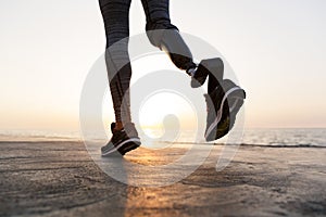 Close up of disabled woman with prosthetic leg