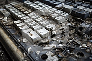 close-up of discarded computer keyboard, with keys showing signs of wear