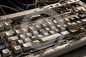 close-up of discarded computer keyboard, with keys showing signs of wear