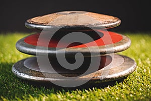 Close up of discuses