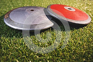 Close up of discuses