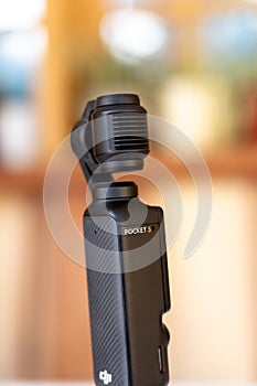 Close-Up of DJI Pocket 3 Handheld Gimbal Camera with Lens