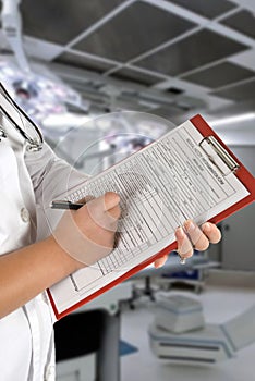 Close up of doctor clipboard