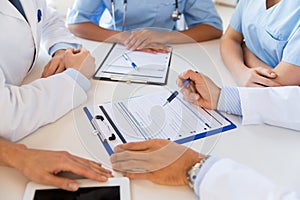 Close up of doctors with clipboards at hospital