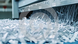 Close-up of a document being shredded in a shredding