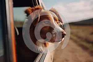 Close-up of a dog looking out of a car window