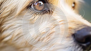 A close up of a dog's eye, AI