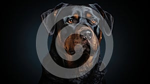 a close up of a dog's face with a black background. generative ai