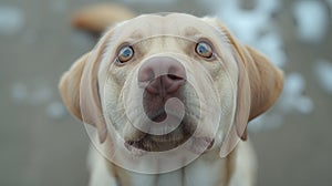 A close up of a dog s face looking at the camera