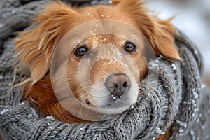 Close Up of Dog Wearing Scarf. Generative AI
