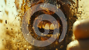 Close Up of Dogs Mouth With Water Splashing