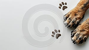 Close Up of a Dogs Paw and Paw Prints