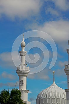 Close up of the dome of white mosque