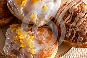 Close-up of donuts. sweet bakery food. snack. High quality photo