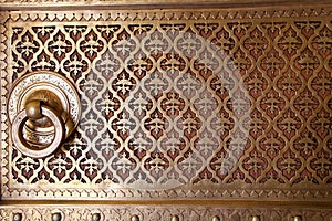 Close up of a door in Rajendra Pol, Jaipur City Palace, Rajasthan, India
