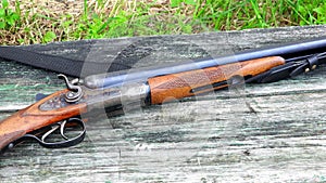 Close-up of a double-barreled shotgun