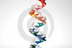 close-up of a double-helix dna model against a white background