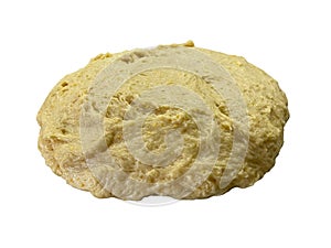 Close-up of Dough Ball with Dimples Ready for Baking on White Background photo