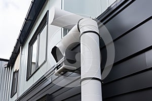 close-up of downpipe with new cladding being installed