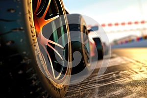 close-up of drag racing car tires gripping the track