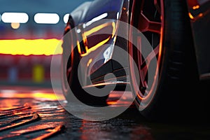 close-up of drag racing car tires gripping the track