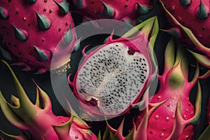 Close up Dragon fruit full frame, fresh fruit background, Generated AI