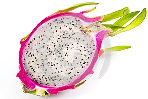 Close up dragon fruit, slice of dragon fruit isolate on white background with clipping path, Health care fruit