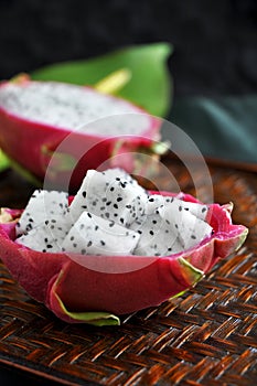 Close up dragon fruit on tray