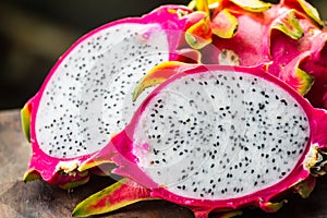 Close up Dragon fruit on wooden background