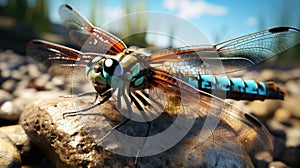 Close up of a dragonfly. Generative AI.