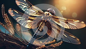 close up of dragonfly in nature detailed , generated by AI
