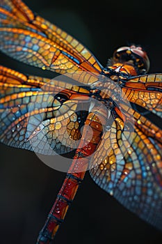 Close-up of a dragonflys wings