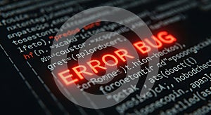 Red Error Bug Message on Computer Screen with Code