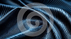 Close-up of a Draped Blue Fabric with a Herringbone Pattern