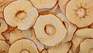 Close up dried apple chips on retail display