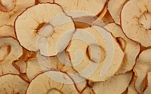 Close up dried apple chips on retail display