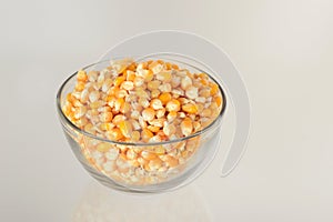 Close-up of Dried corn in Glass bowl
