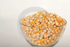 Close-up of Dried corn in Glass bowl