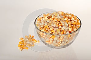 Close-up of Dried corn in Glass bowl