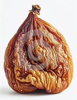 Close Up of a Dried Fig Fruit Wrinkled Texture on White Background