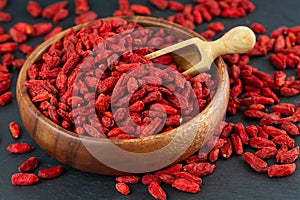 Close Up Of Dried Goji Berries. Selective Focus