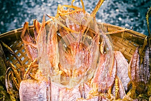 Close-Up Dried Squids