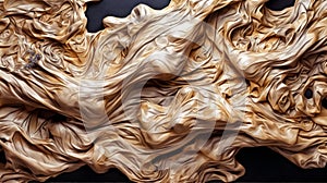 Close-up of driftwood with intricate swirls and curves against a black background, generative ai