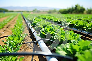 close-up of a drip irrigation system watering crops