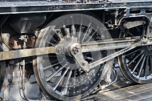 Close up of Driving Wheels of a Vintage Steam Engine