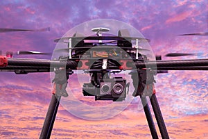 Close up drone camera on twilight sky