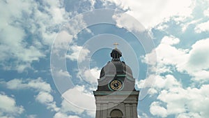 Close up Drone view of old temple or catholic church in downtown.