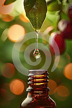 close-up of a drop of babassu dripping. Selective focus photo