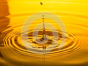 Close up of a drop oil on a yellow background